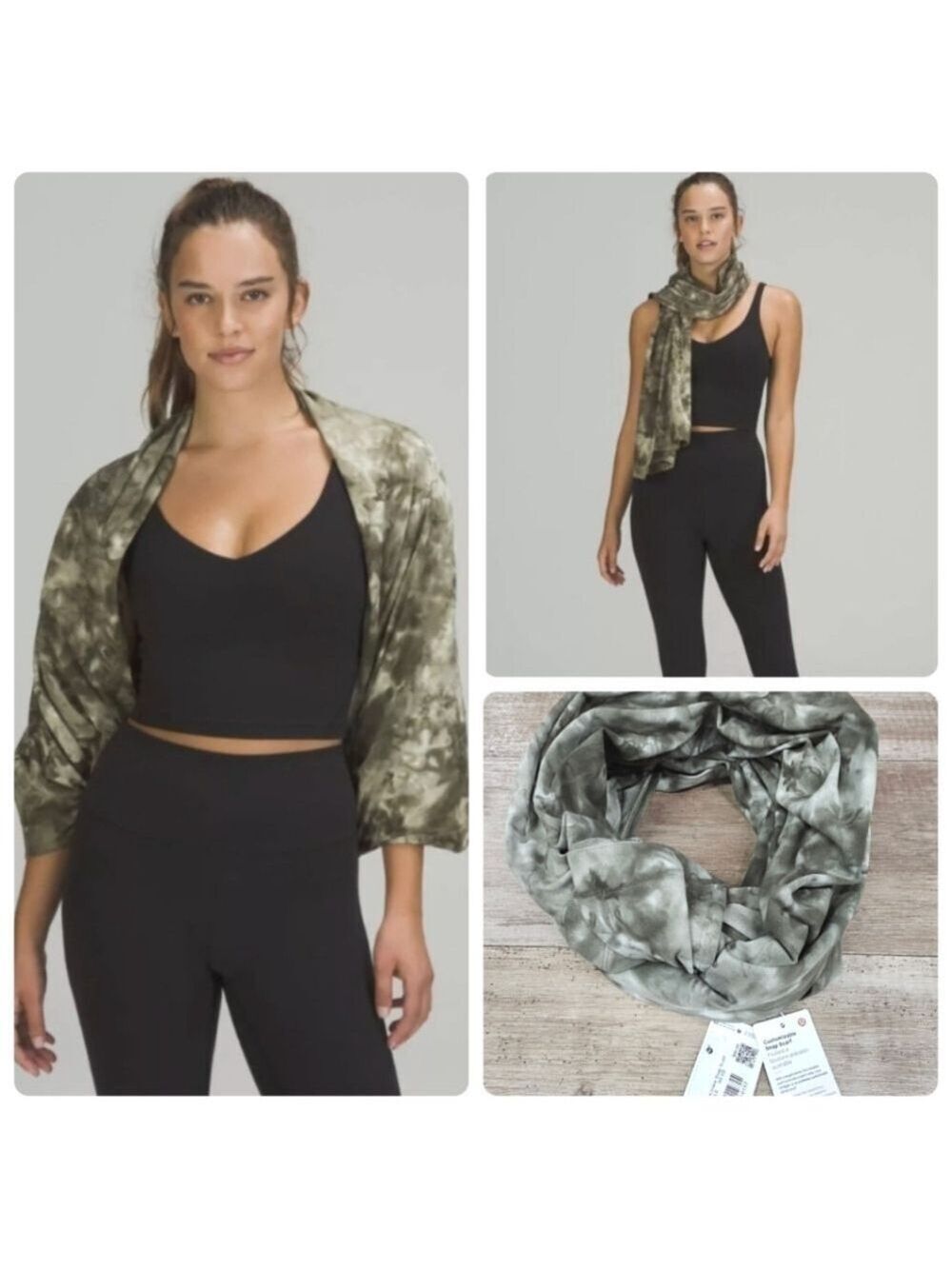 Lululemon Customizable Snap Multi Rulu Scarf in Olive Green Tie Dye